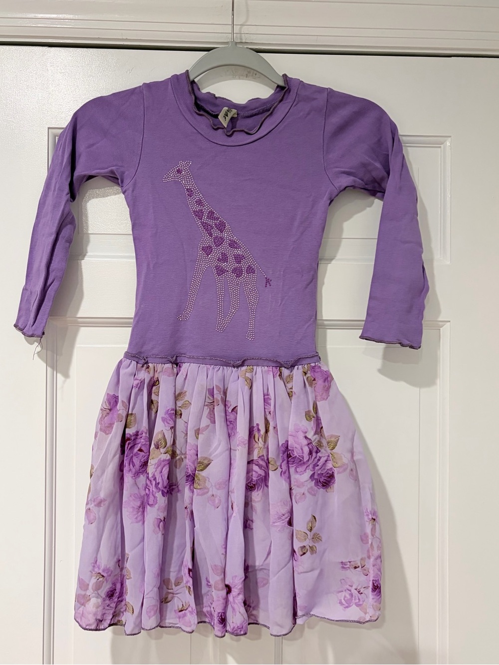 Mignon Lavender Floral Giraffe Long-Sleeve Dress